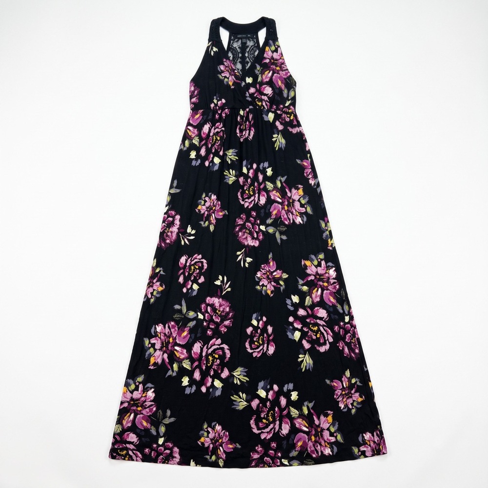 Elle Womens S Black Pink Floral Maxi Dress Lace Back Boho Casual